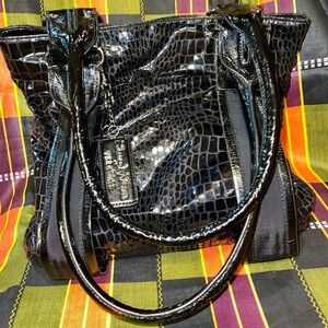 Vera Wang Faux Croc Black Tote Bag